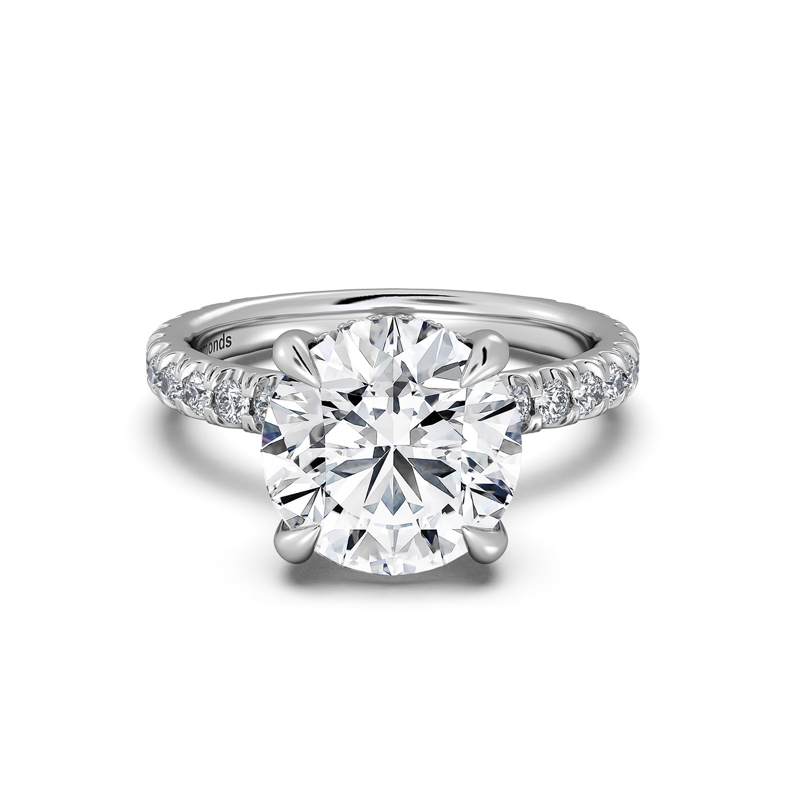 White Gold Round Diamond Engagement Ring with Pave Band | Waco Diamonds Is Located In Waco, TX | Central Texas' #1 Engagement Ring Store With Lifetime Warranty