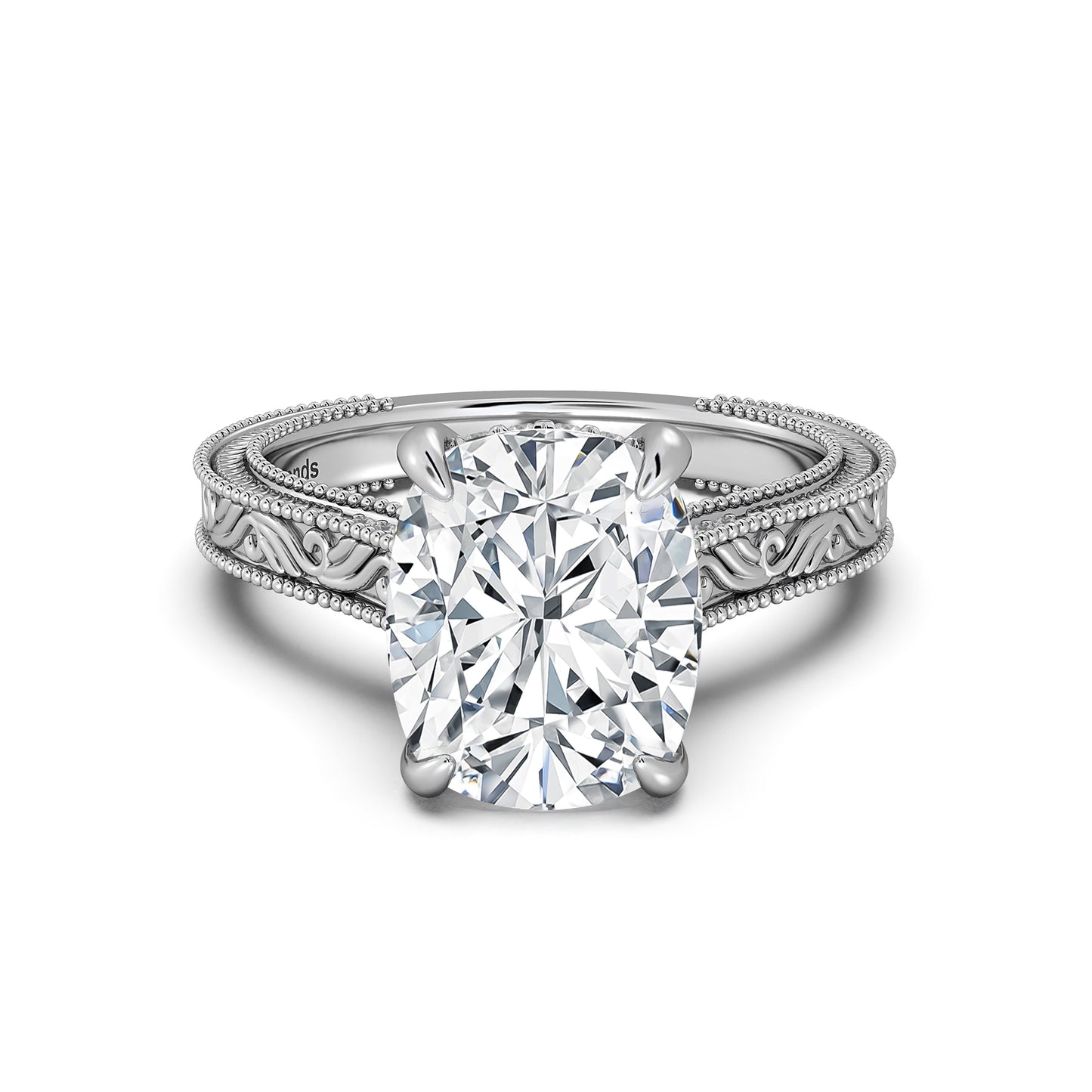 White Gold Cushion Hand-Engraved Diamond Engagement Ring | Waco Diamonds Is Located In Waco, TX | Central Texas' #1 Engagement Ring Store With Lifetime Warranty
