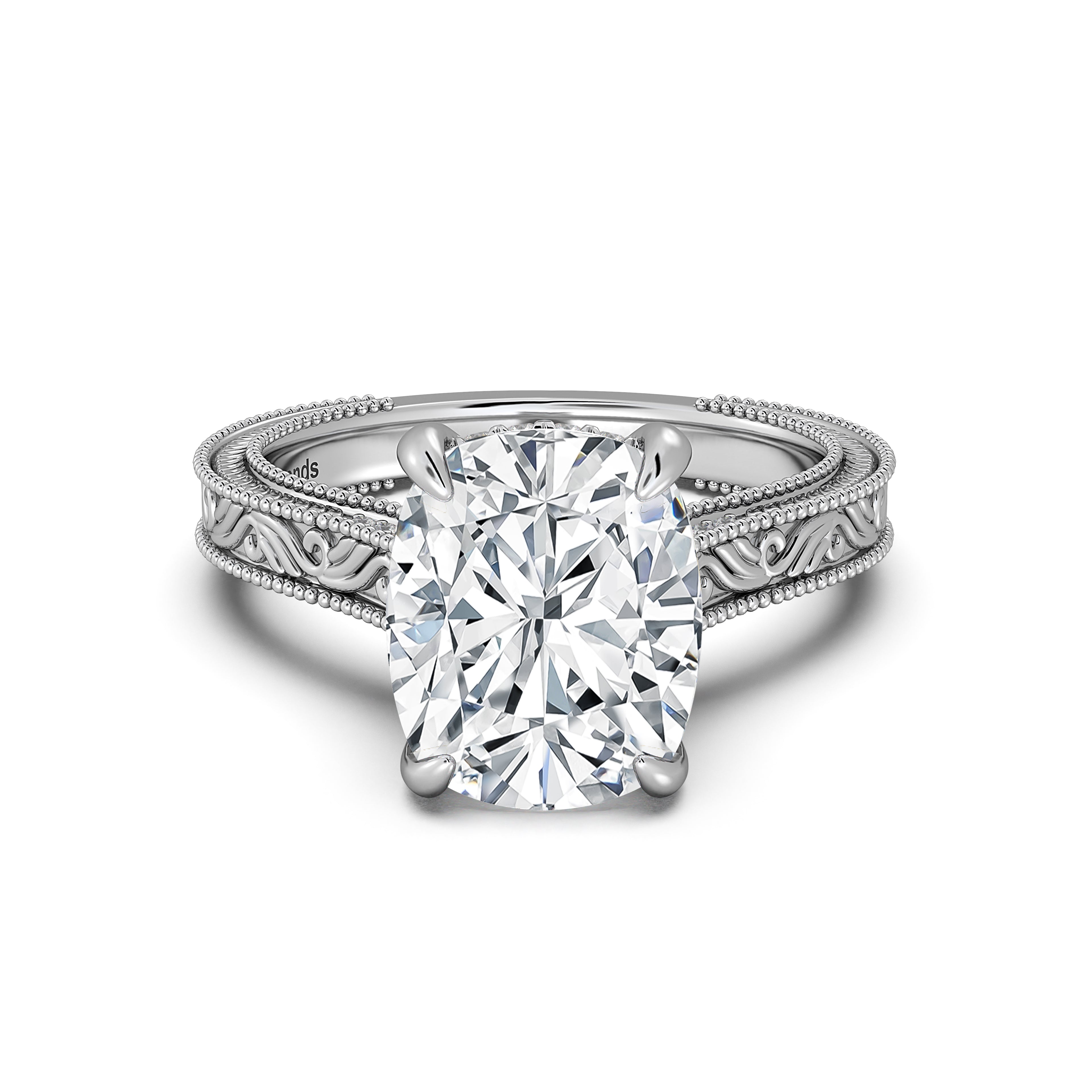 White Gold Cushion Hand-Engraved Diamond Engagement Ring | Waco Diamonds Is Located In Waco, TX | Central Texas' #1 Engagement Ring Store With Lifetime Warranty