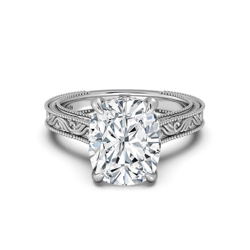 Load image 1 in gallery view. White Gold Cushion Hand-Engraved Diamond Engagement Ring | Waco Diamonds Is Located In Waco, TX | Central Texas' #1 Engagement Ring Store With Lifetime Warranty