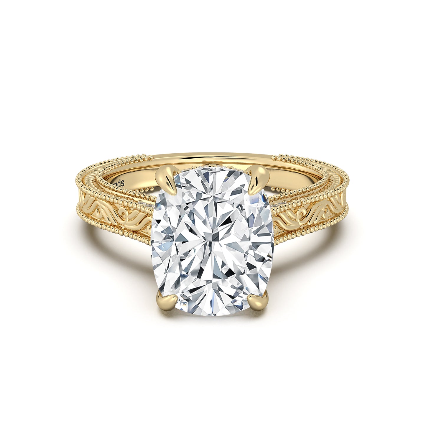 Yellow Gold Cushion Hand-Engraved Diamond Engagement Ring | Waco Diamonds Is Located In Waco, TX | Central Texas' #1 Engagement Ring Store With Lifetime Warranty