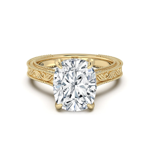 Load image 1 in gallery view. Yellow Gold Cushion Hand-Engraved Diamond Engagement Ring | Waco Diamonds Is Located In Waco, TX | Central Texas' #1 Engagement Ring Store With Lifetime Warranty