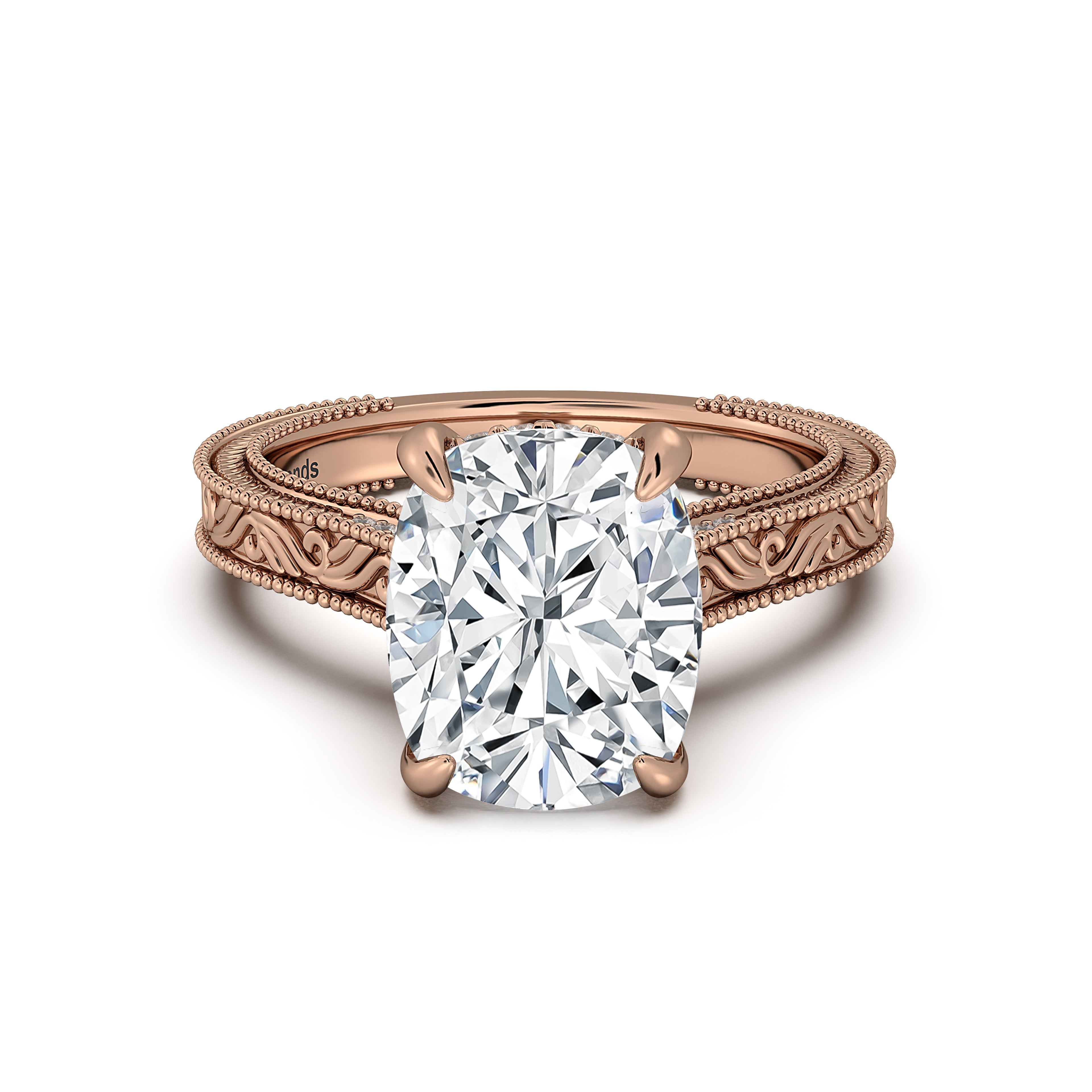 Rose Gold Cushion Hand-Engraved Diamond Engagement Ring | Waco Diamonds Is Located In Waco, TX | Central Texas' #1 Engagement Ring Store With Lifetime Warranty