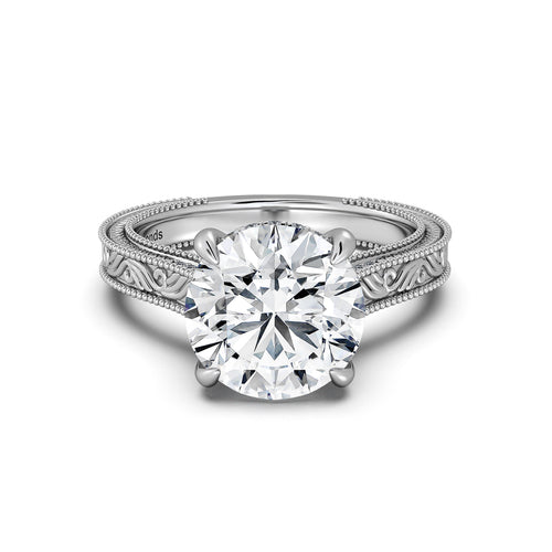 Load image 1 in gallery view. White Gold Round Hand-Engraved Diamond Engagement Ring | Waco Diamonds Is Located In Waco, TX | Central Texas' #1 Engagement Ring Store With Lifetime Warranty