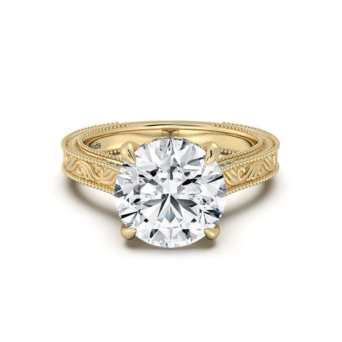 Load image 1 in gallery view. Yellow Gold Round Hand-Engraved Diamond Engagement Ring | Waco Diamonds Is Located In Waco, TX | Central Texas' #1 Engagement Ring Store With Lifetime Warranty