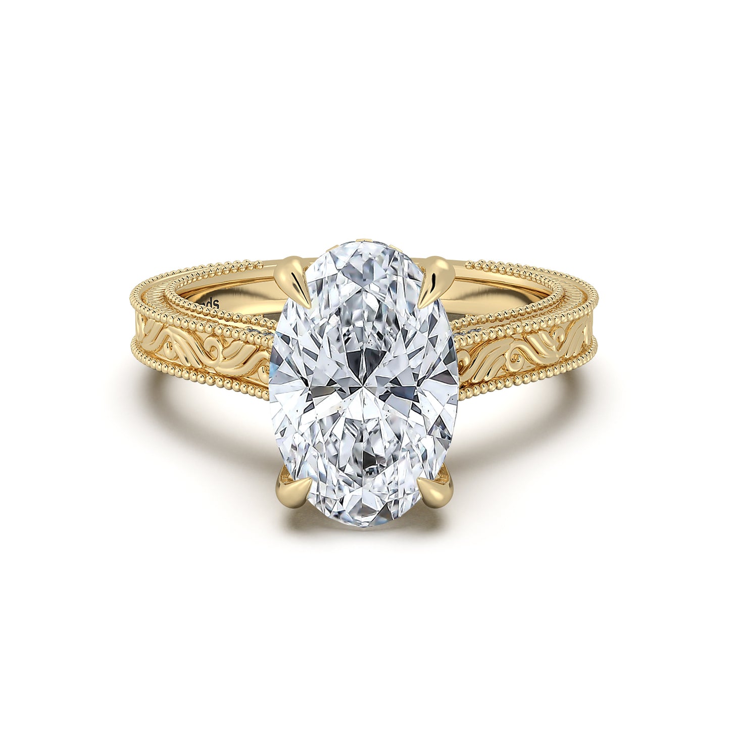 Yellow Gold Oval Hand-Engraved Diamond Engagement Ring | Waco Diamonds Is Located In Waco, TX | Central Texas' #1 Engagement Ring Store With Lifetime Warranty