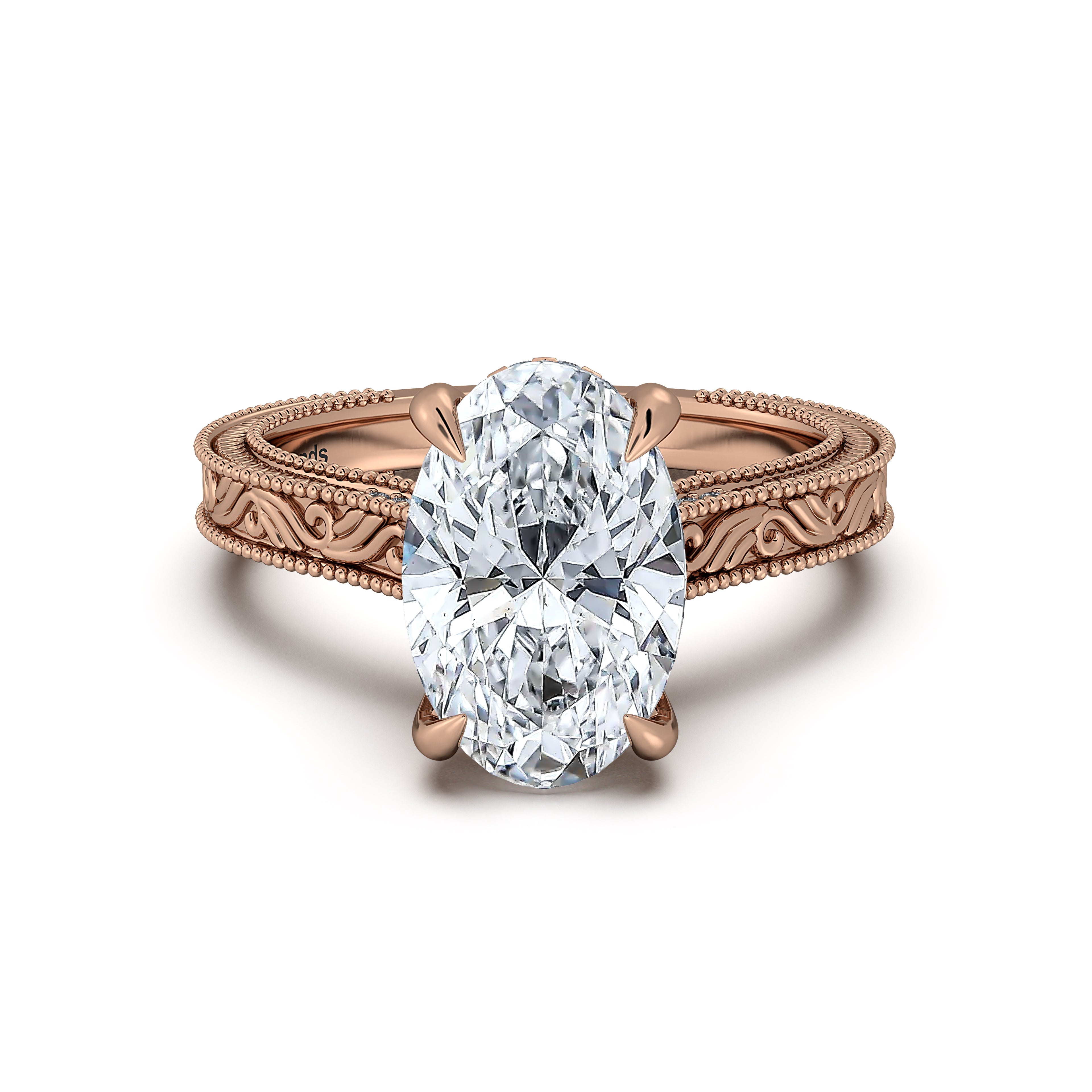 Rose Gold Oval Hand-Engraved Diamond Engagement Ring | Waco Diamonds Is Located In Waco, TX | Central Texas' #1 Engagement Ring Store With Lifetime Warranty