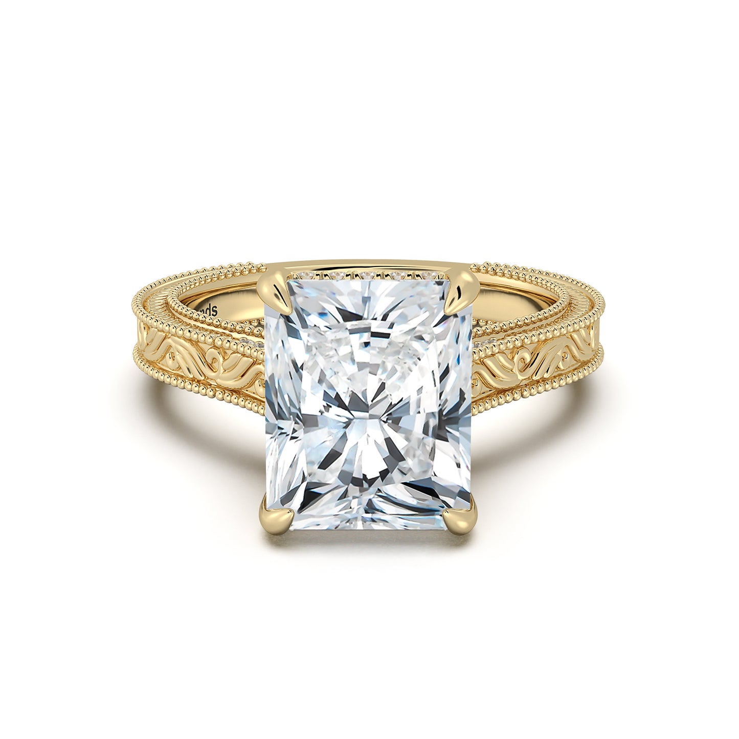 Yellow Gold Radiant Hand-Engraved Diamond Engagement Ring | Waco Diamonds Is Located In Waco, TX | Central Texas' #1 Engagement Ring Store With Lifetime Warranty