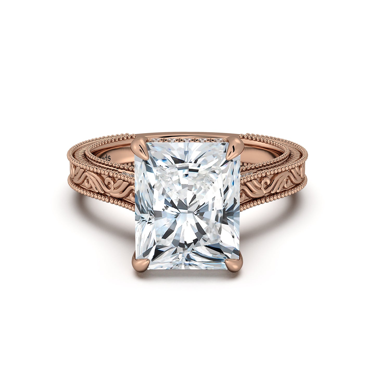 Rose Gold Radiant Hand-Engraved Diamond Engagement Ring | Waco Diamonds Is Located In Waco, TX | Central Texas' #1 Engagement Ring Store With Lifetime Warranty