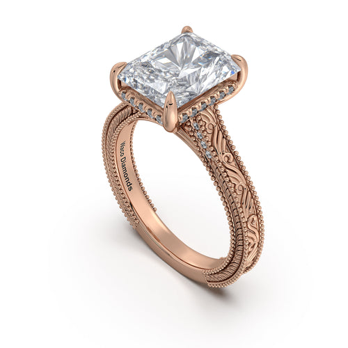 Load image 1 in gallery view. Rose Gold Radiant Hand-Engraved Diamond Engagement Ring Side Profile | Waco Diamonds Is Located In Waco, TX | Central Texas' #1 Engagement Ring Store With Lifetime Warranty