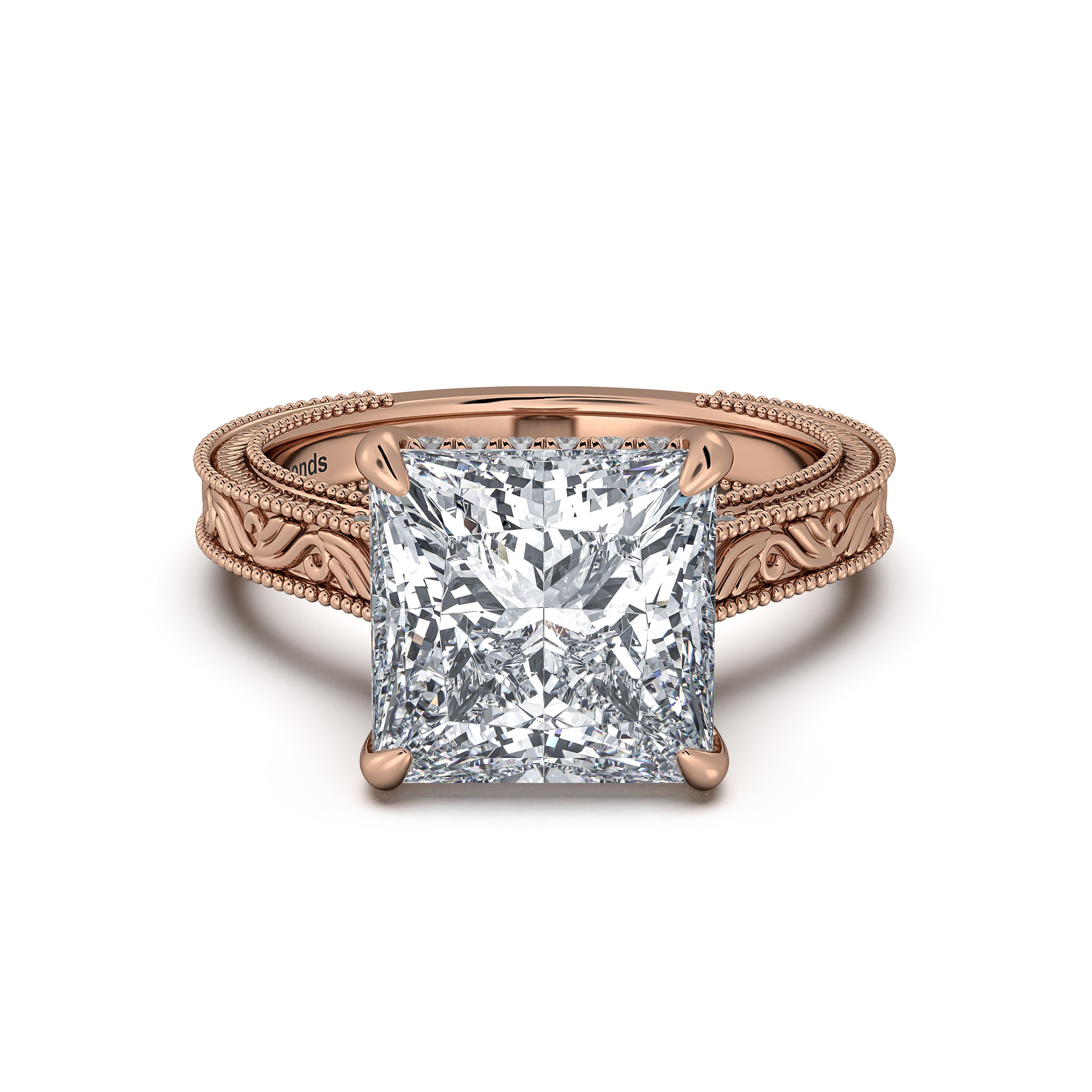 Rose Gold Princess Hand-Engraved Diamond Engagement Ring | Waco Diamonds Is Located In Waco, TX | Central Texas' #1 Engagement Ring Store With Lifetime Warranty