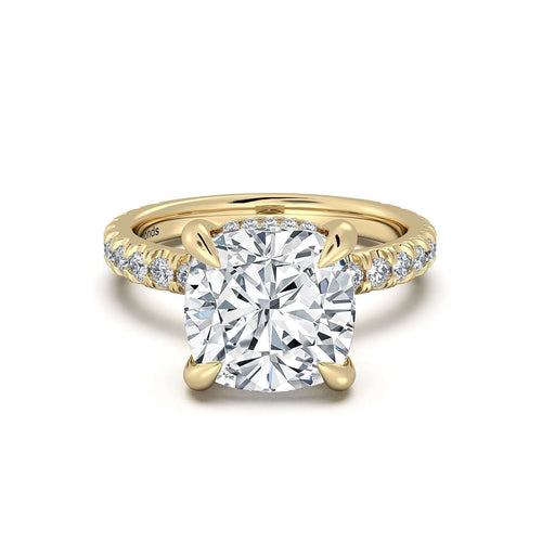Load image 1 in gallery view. Yellow Gold Cushion Diamond Engagement Ring with Pave Band | Waco Diamonds Is Located In Waco, TX | Central Texas' #1 Engagement Ring Store With Lifetime Warranty