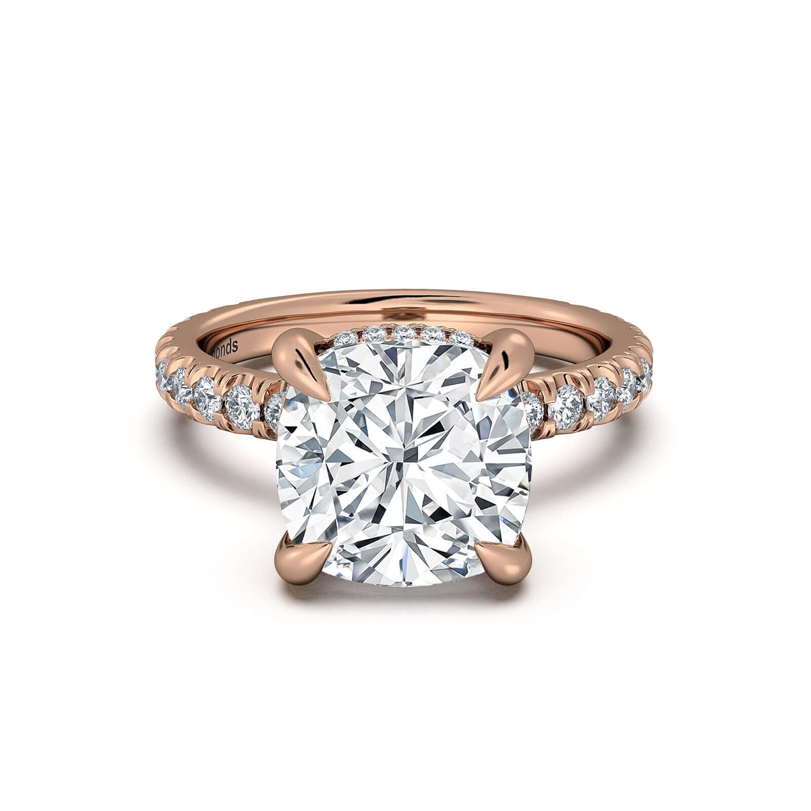 Rose Gold Cushion Diamond Engagement Ring with Pave Band | Waco Diamonds Is Located In Waco, TX | Central Texas' #1 Engagement Ring Store With Lifetime Warranty