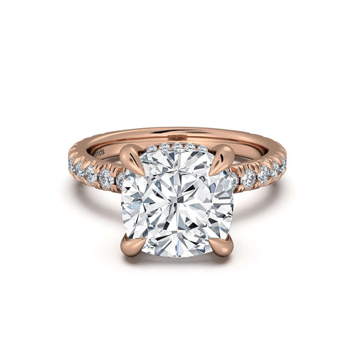 Load image 1 in gallery view. Rose Gold Cushion Diamond Engagement Ring with Pave Band | Waco Diamonds Is Located In Waco, TX | Central Texas' #1 Engagement Ring Store With Lifetime Warranty