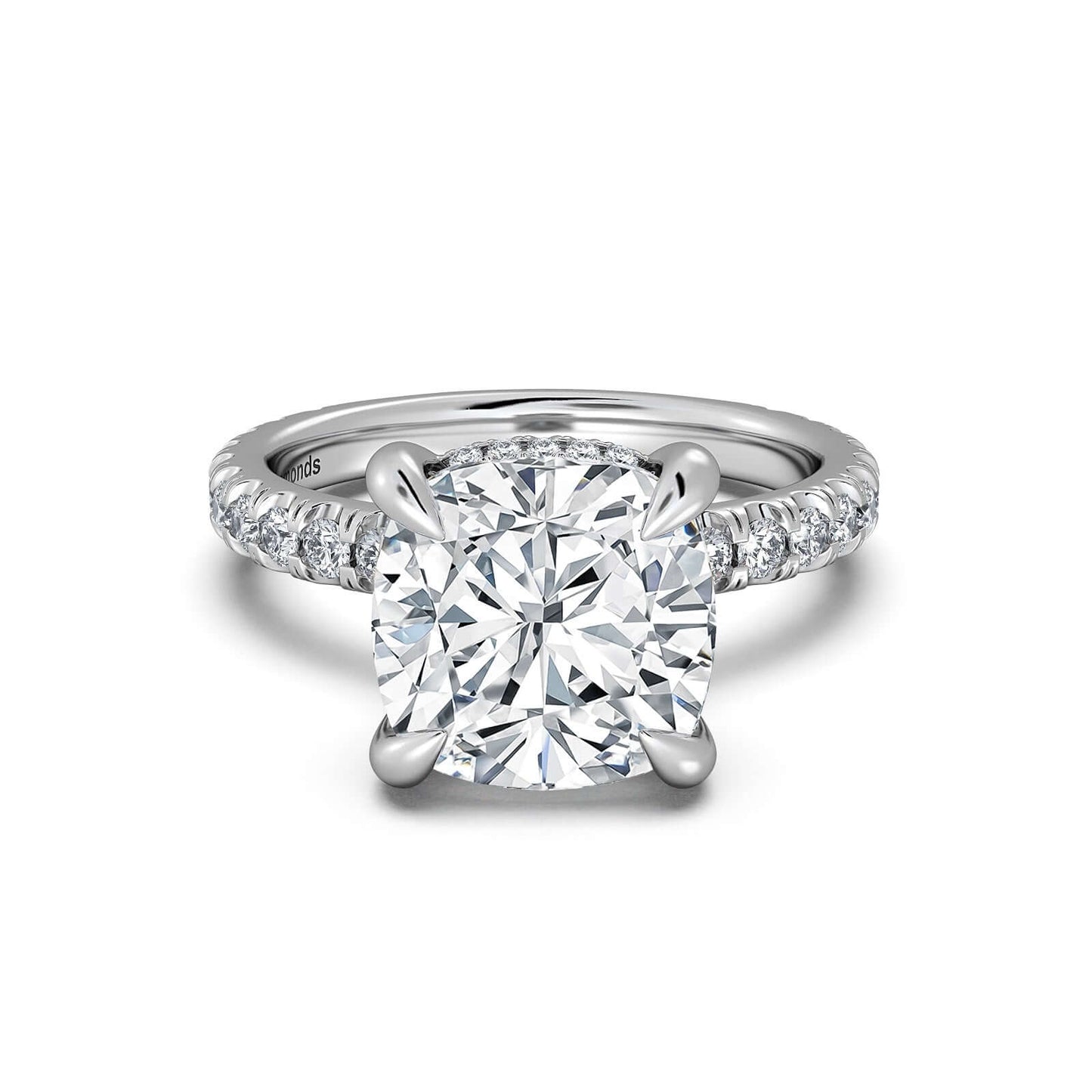 White Gold Cushion Diamond Engagement Ring with Pave Band | Waco Diamonds Is Located In Waco, TX | Central Texas' #1 Engagement Ring Store With Lifetime Warranty