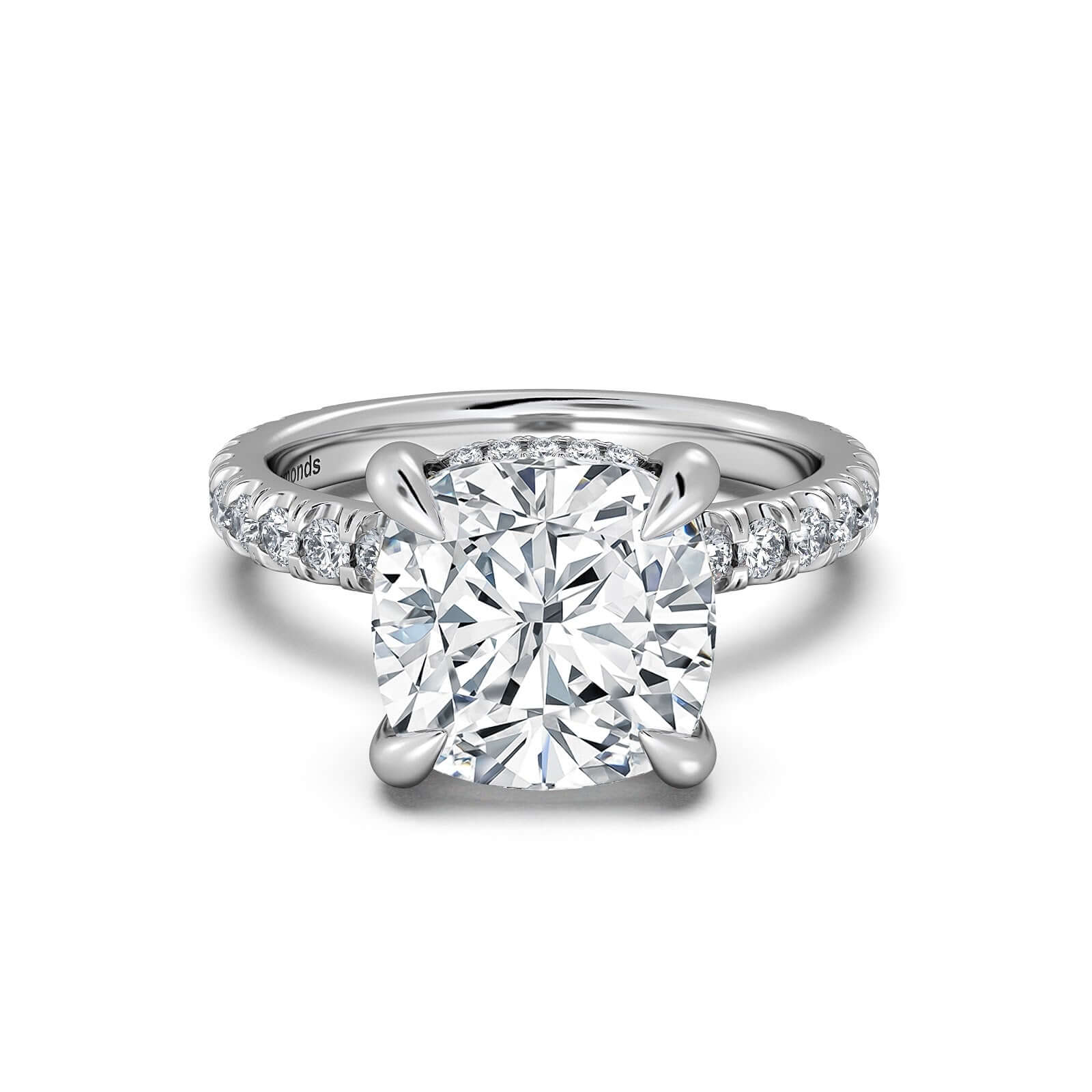 White Gold Cushion Diamond Engagement Ring with Pave Band | Waco Diamonds Is Located In Waco, TX | Central Texas' #1 Engagement Ring Store With Lifetime Warranty
