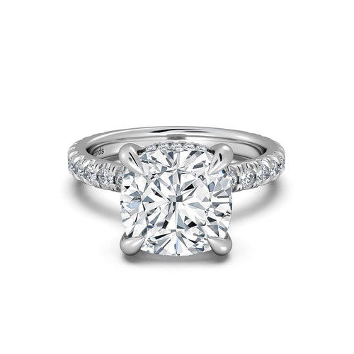 Load image 1 in gallery view. White Gold Cushion Diamond Engagement Ring with Pave Band | Waco Diamonds Is Located In Waco, TX | Central Texas' #1 Engagement Ring Store With Lifetime Warranty