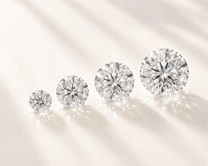 Four round diamonds showing varying sizes